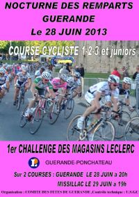Cyclisme : Nocturne des remparts. Le vendredi 28 juin 2013 à Guérande. Loire-Atlantique.  20H00